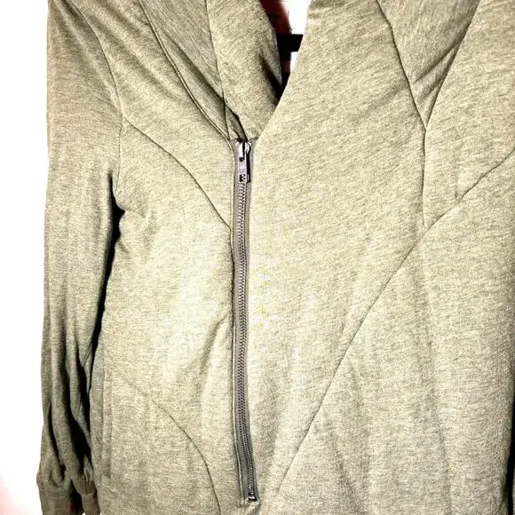 Saturday Sunday Anthropologie Quilted Jacket Green XS Waterfall Collar Full Zip - Picture 4 of 9